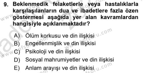 Din Psikolojisi Dersi 2023 - 2024 Yılı (Vize) Ara Sınavı 9. Soru