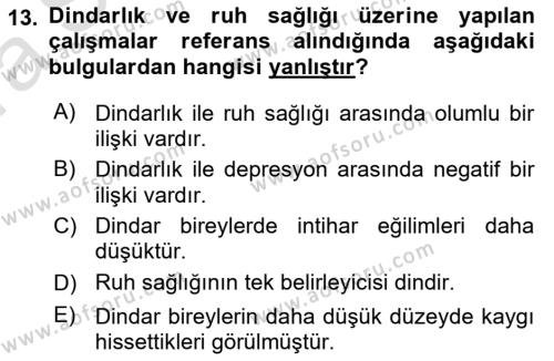 Din Psikolojisi Dersi 2023 - 2024 Yılı (Final) Dönem Sonu Sınavı 13. Soru