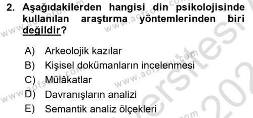 Din Psikolojisi Dersi 2023 - 2024 Yılı (Final) Dönem Sonu Sınavı 2. Soru