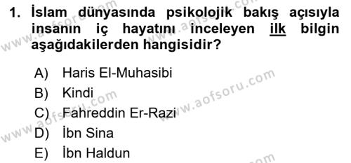 Din Psikolojisi Dersi 2023 - 2024 Yılı Yaz Okulu Sınavı 1. Soru