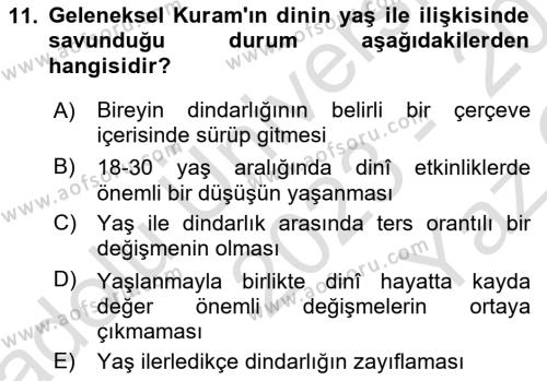 Din Psikolojisi Dersi 2023 - 2024 Yılı Yaz Okulu Sınavı 11. Soru