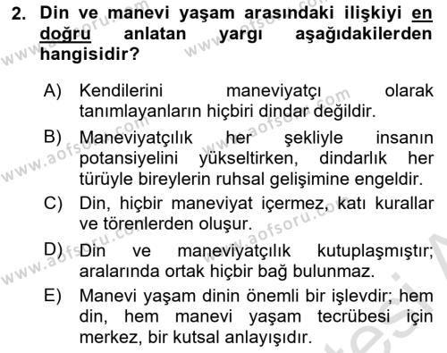 Din Psikolojisi Dersi 2023 - 2024 Yılı Yaz Okulu Sınavı 2. Soru