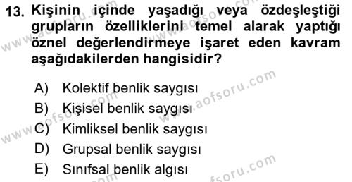 Din Psikolojisi Dersi 2024 - 2025 Yılı (Vize) Ara Sınavı 13. Soru