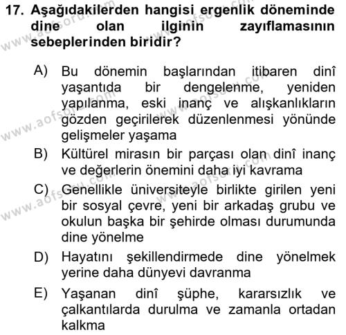 Din Psikolojisi Dersi 2024 - 2025 Yılı (Vize) Ara Sınavı 17. Soru