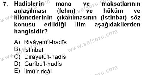 Hadis Dersi 2012 - 2013 Yılı (Final) Dönem Sonu Sınavı 7. Soru