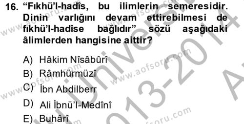 Hadis Dersi 2013 - 2014 Yılı (Vize) Ara Sınavı 16. Soru