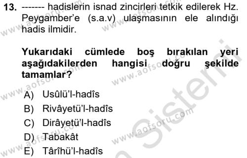 Hadis Dersi 2021 - 2022 Yılı (Vize) Ara Sınavı 13. Soru