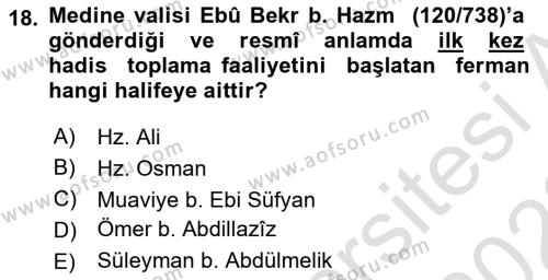 Hadis Dersi 2021 - 2022 Yılı (Vize) Ara Sınavı 18. Soru