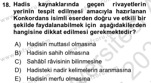 Hadis Dersi 2021 - 2022 Yılı (Final) Dönem Sonu Sınavı 18. Soru