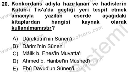 Hadis Dersi 2021 - 2022 Yılı (Final) Dönem Sonu Sınavı 20. Soru