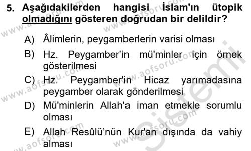 Hadis Dersi 2021 - 2022 Yılı (Final) Dönem Sonu Sınavı 5. Soru