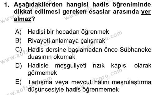 Hadis Dersi 2022 - 2023 Yılı Yaz Okulu Sınavı 1. Soru