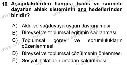 Hadis Dersi 2022 - 2023 Yılı Yaz Okulu Sınavı 16. Soru