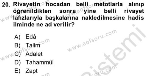 Hadis Dersi 2022 - 2023 Yılı Yaz Okulu Sınavı 20. Soru