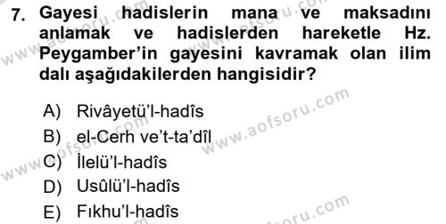 Hadis Dersi 2022 - 2023 Yılı Yaz Okulu Sınavı 7. Soru