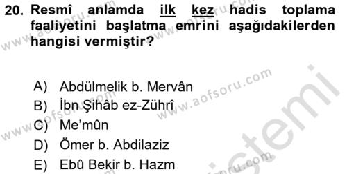 Hadis Dersi 2023 - 2024 Yılı (Vize) Ara Sınavı 20. Soru