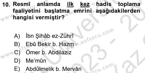 Hadis Dersi 2023 - 2024 Yılı Yaz Okulu Sınavı 10. Soru