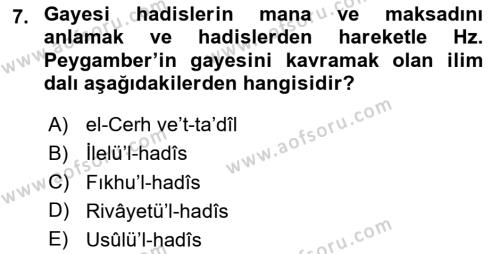 Hadis Dersi 2023 - 2024 Yılı Yaz Okulu Sınavı 7. Soru