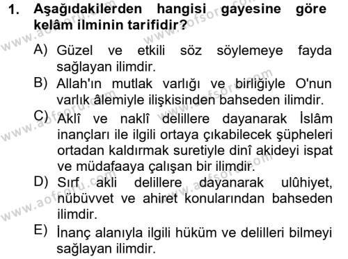 Kelam´a Giriş Dersi 2012 - 2013 Yılı (Vize) Ara Sınavı 1. Soru