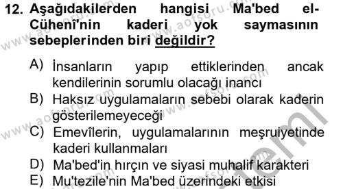 Kelam´a Giriş Dersi 2012 - 2013 Yılı (Vize) Ara Sınavı 12. Soru