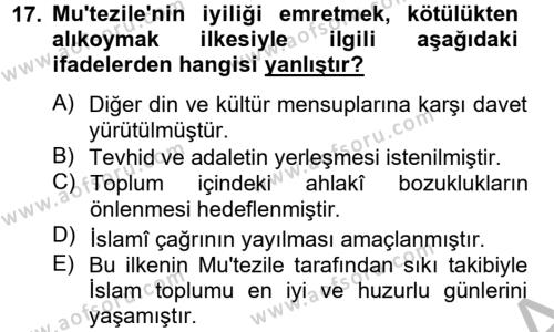 Kelam´a Giriş Dersi 2012 - 2013 Yılı (Vize) Ara Sınavı 17. Soru