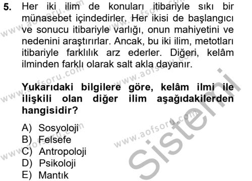Kelam´a Giriş Dersi 2012 - 2013 Yılı (Vize) Ara Sınavı 5. Soru