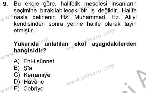 Kelam´a Giriş Dersi 2012 - 2013 Yılı (Vize) Ara Sınavı 9. Soru