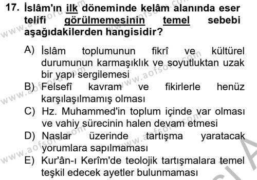 Kelam´a Giriş Dersi 2012 - 2013 Yılı (Final) Dönem Sonu Sınavı 17. Soru