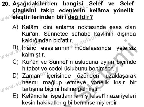 Kelam´a Giriş Dersi 2012 - 2013 Yılı (Final) Dönem Sonu Sınavı 20. Soru