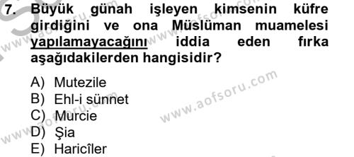 Kelam´a Giriş Dersi 2012 - 2013 Yılı (Final) Dönem Sonu Sınavı 7. Soru
