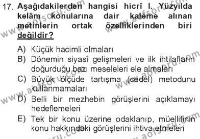 Kelam´a Giriş Dersi 2012 - 2013 Yılı Tek Ders Sınavı 17. Soru