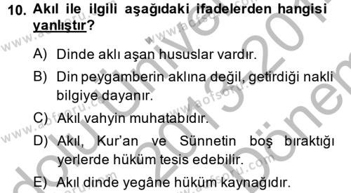 Kelam´a Giriş Dersi 2013 - 2014 Yılı (Final) Dönem Sonu Sınavı 10. Soru