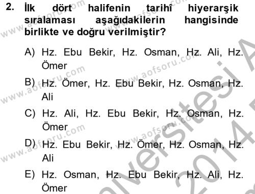 Kelam´a Giriş Dersi 2013 - 2014 Yılı (Final) Dönem Sonu Sınavı 2. Soru