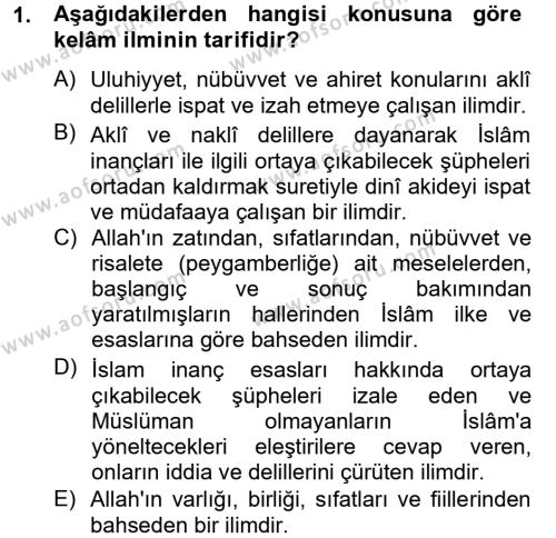 Kelam´a Giriş Dersi 2013 - 2014 Yılı Tek Ders Sınavı 1. Soru