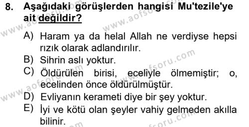 Kelam´a Giriş Dersi 2013 - 2014 Yılı Tek Ders Sınavı 8. Soru