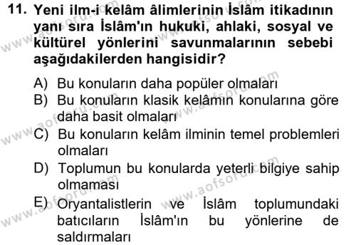 Kelam´a Giriş Dersi 2014 - 2015 Yılı Tek Ders Sınavı 11. Soru