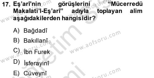 Kelam´a Giriş Dersi 2014 - 2015 Yılı Tek Ders Sınavı 17. Soru