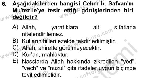 Kelam´a Giriş Dersi 2014 - 2015 Yılı Tek Ders Sınavı 6. Soru