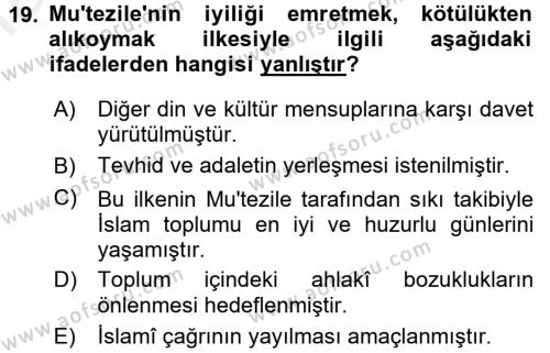 Kelam´a Giriş Dersi 2015 - 2016 Yılı (Vize) Ara Sınavı 19. Soru