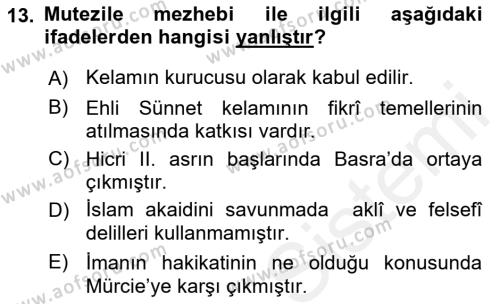 Kelam´a Giriş Dersi 2018 - 2019 Yılı (Vize) Ara Sınavı 13. Soru