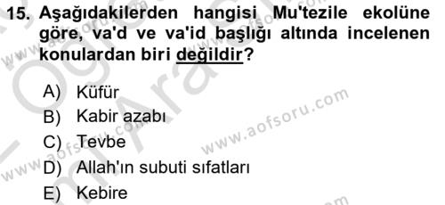 Kelam´a Giriş Dersi 2021 - 2022 Yılı (Vize) Ara Sınavı 15. Soru