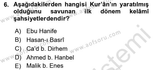 Kelam´a Giriş Dersi 2021 - 2022 Yılı Yaz Okulu Sınavı 6. Soru