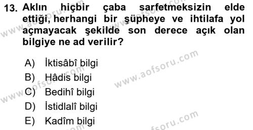 Kelam´a Giriş Dersi 2022 - 2023 Yılı Yaz Okulu Sınavı 13. Soru