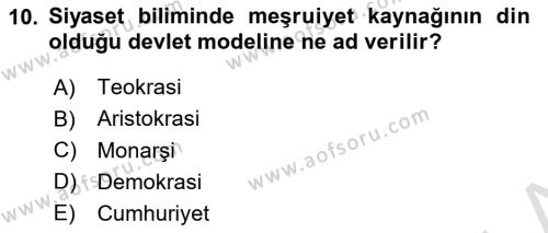 Din Sosyolojisi Dersi 2021 - 2022 Yılı Yaz Okulu Sınavı 10. Soru