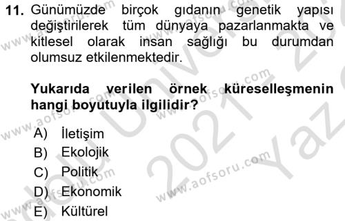 Din Sosyolojisi Dersi 2021 - 2022 Yılı Yaz Okulu Sınavı 11. Soru