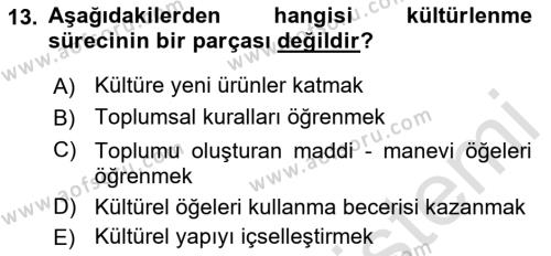 Din Sosyolojisi Dersi 2021 - 2022 Yılı Yaz Okulu Sınavı 13. Soru