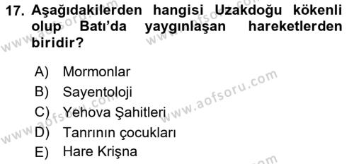 Din Sosyolojisi Dersi 2021 - 2022 Yılı Yaz Okulu Sınavı 17. Soru