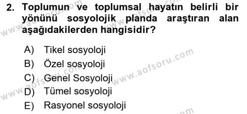 Din Sosyolojisi Dersi 2022 - 2023 Yılı Yaz Okulu Sınavı 2. Soru