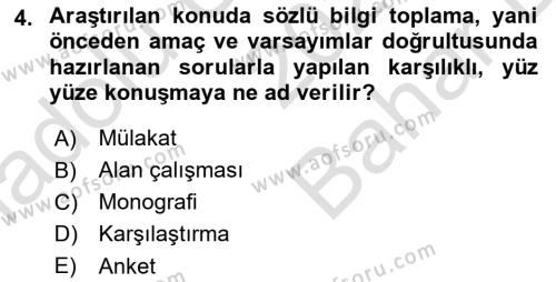 Din Sosyolojisi Dersi 2023 - 2024 Yılı (Vize) Ara Sınavı 4. Soru