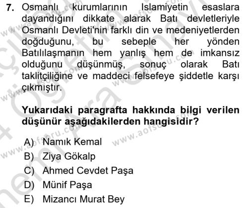 Din Sosyolojisi Dersi 2023 - 2024 Yılı (Vize) Ara Sınavı 7. Soru